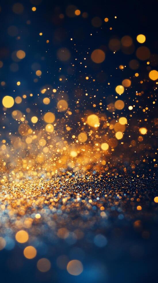 Glittering golden particles create a magical atmosphere in a dark setting with soft lighting photo