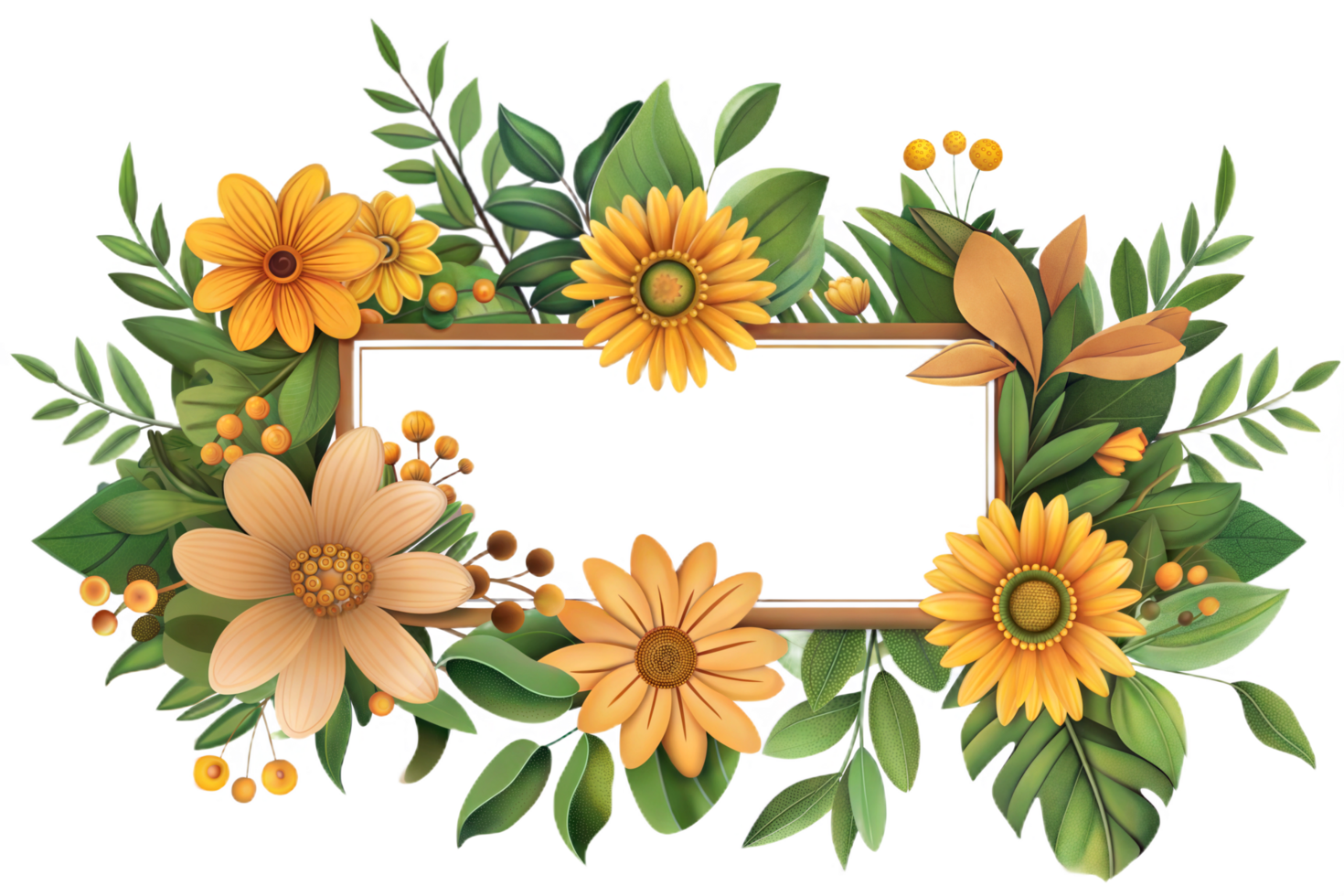 Elegant Floral Banner Design Featuring Yellow Sunflowers and Green Leaves png