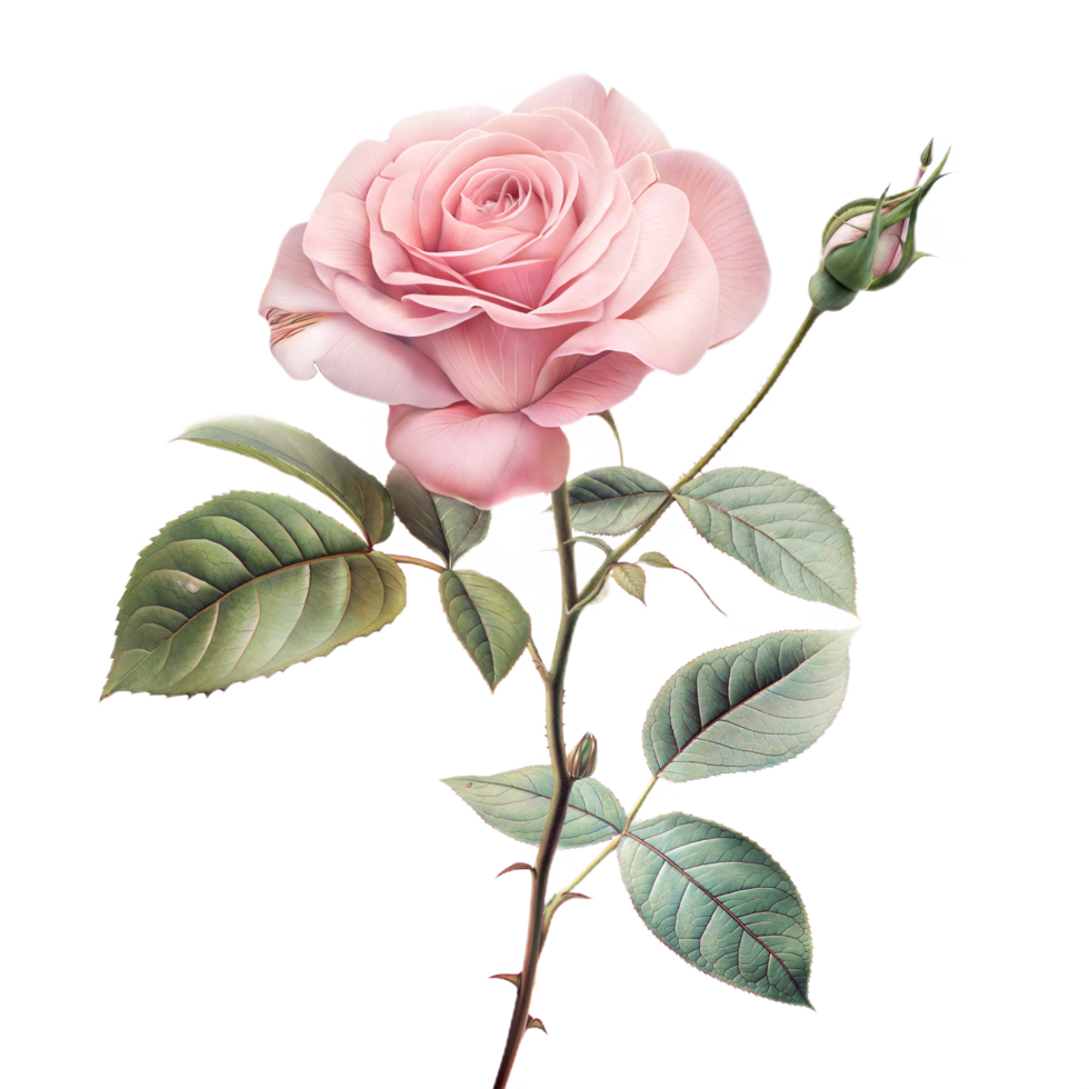Delicate Pink Rose with Bud and Leaves for Floral Design Use png