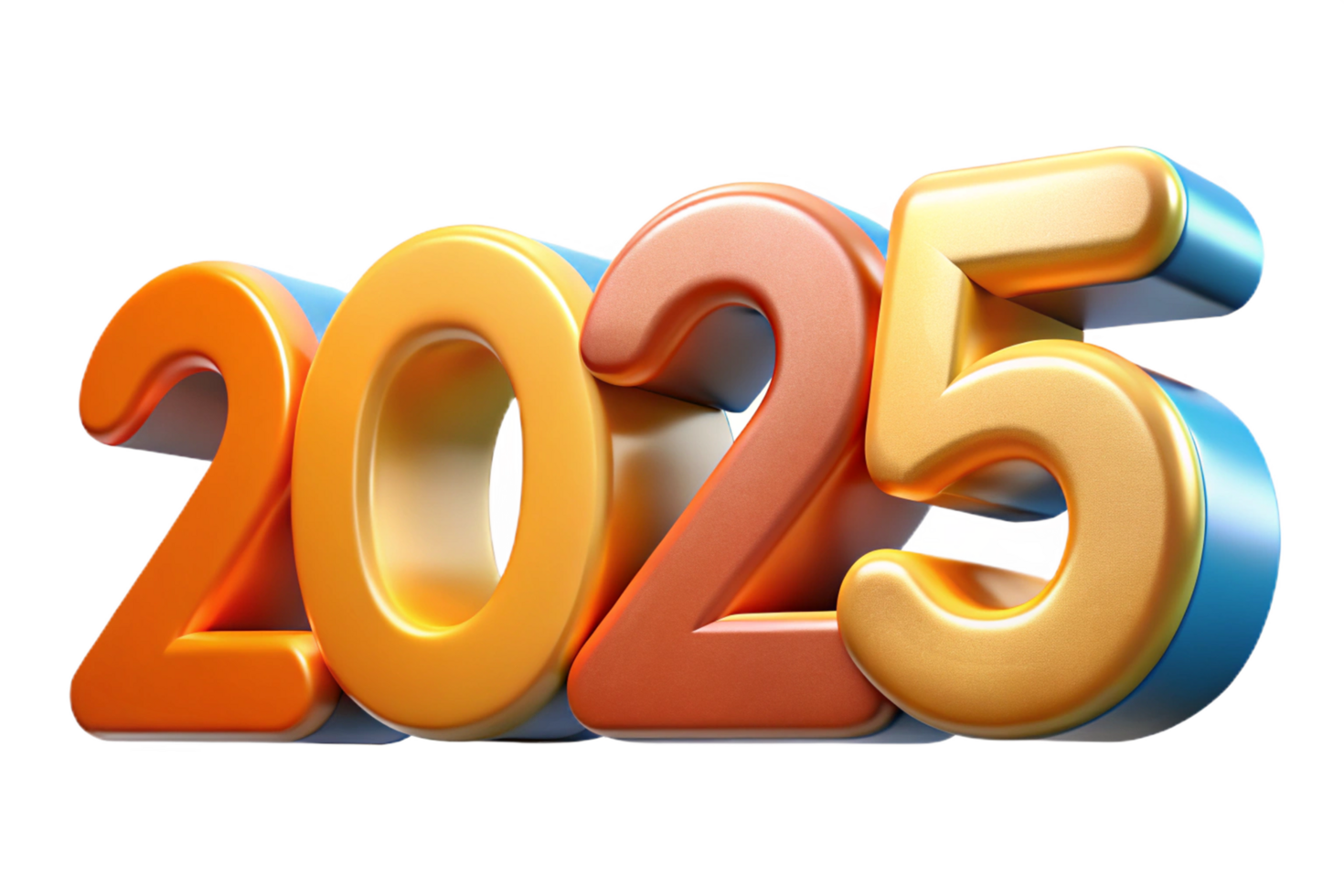 Vibrant Multicolored 3D 2025 Text with Bold Design on Transparent Background for Creative Us png
