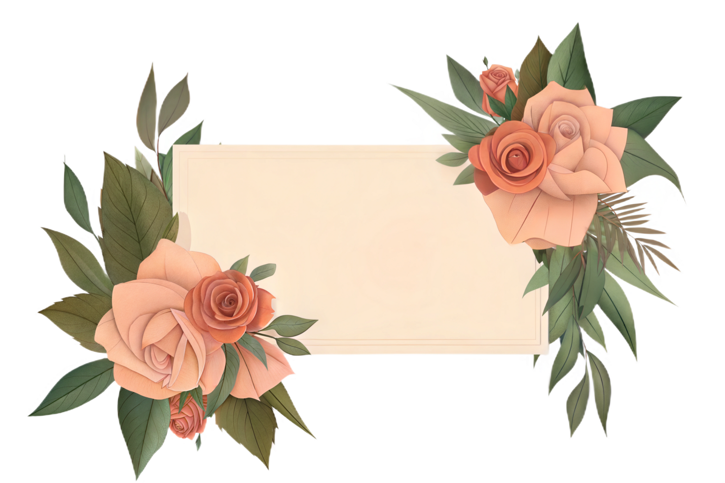 Elegant Botanical Illustration Featuring Colorful Roses and Leaves for Invitations png