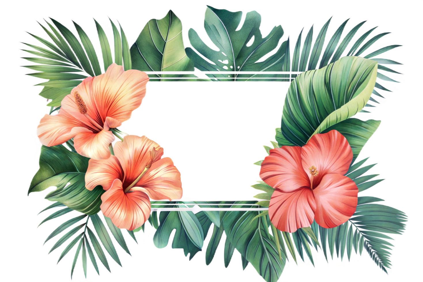 Vibrant Tropical Floral Frame with Orange Hibiscus Flowers for Summer Designs png