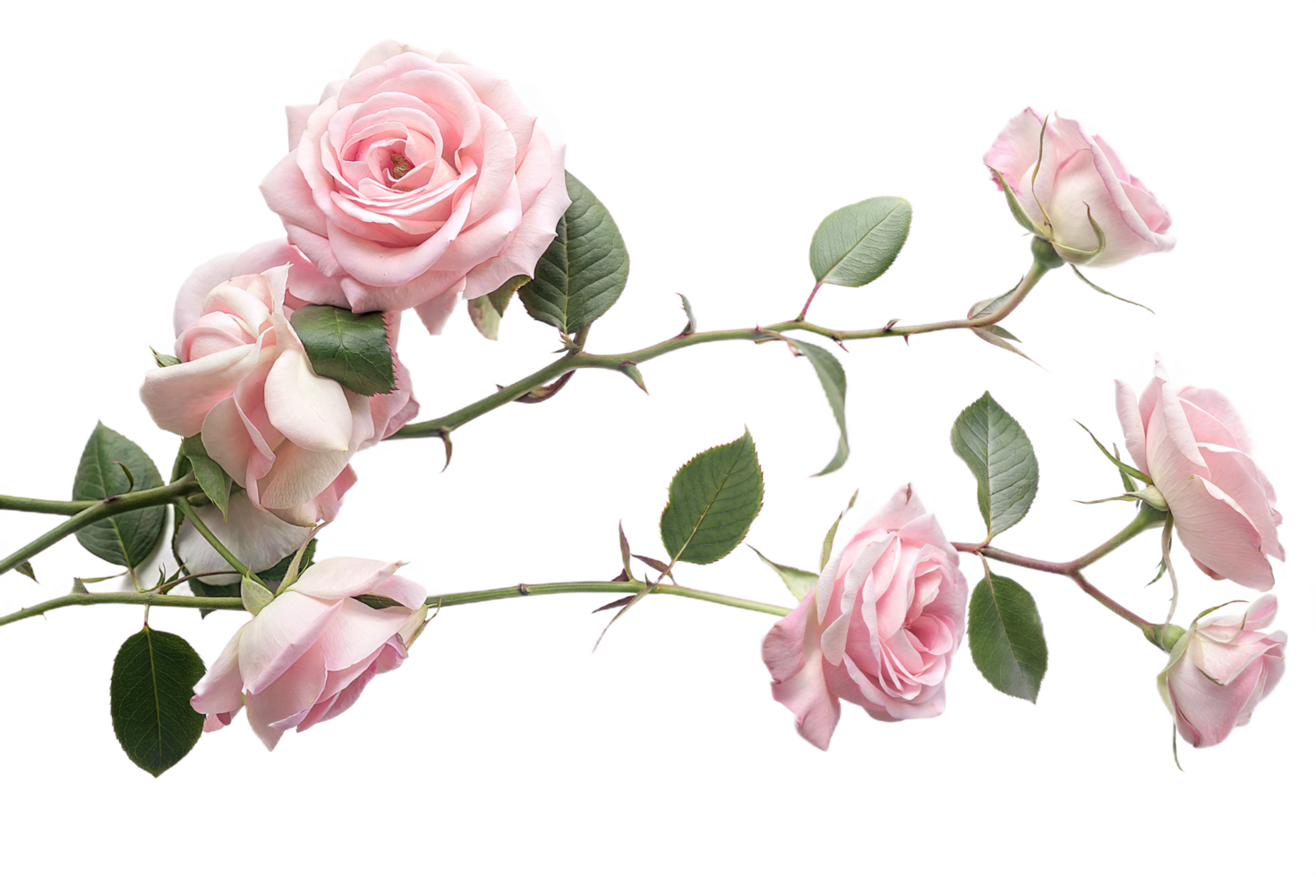 Vibrant Pink Rose Branch Showcasing Beautiful Blooms and Buds for Elegant Designs png