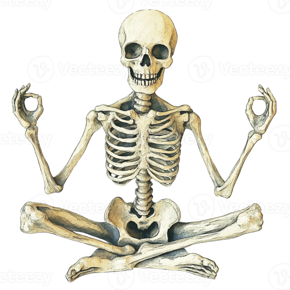 Skeleton Practicing Yoga Sitting in Serene Lotus Pose png
