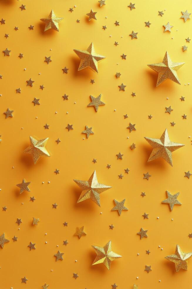 Golden stars scattered across a bright yellow background create a festive atmosphere photo
