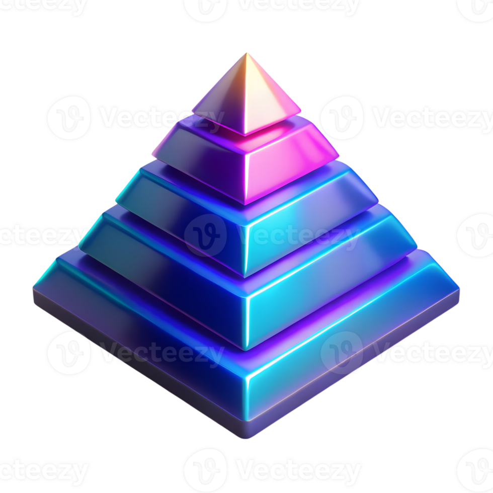 Neon glowing pyramid 3d icon isolated on the transparent background png