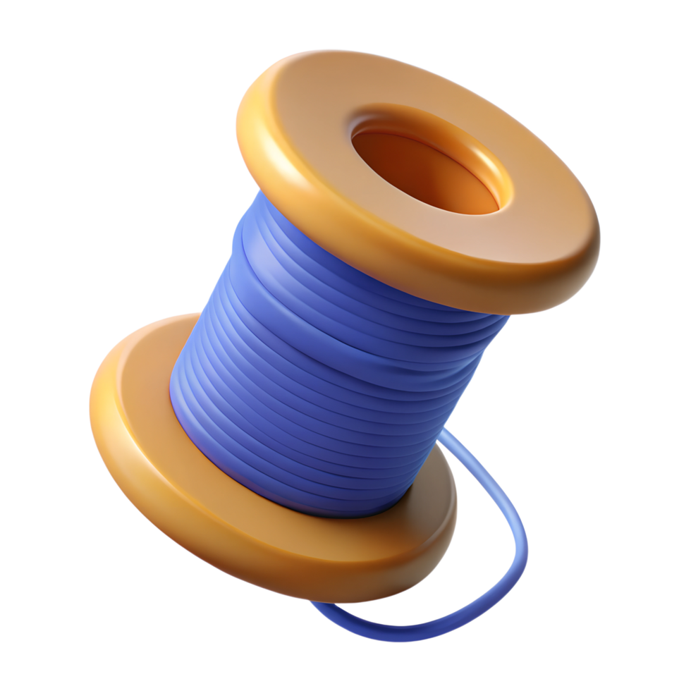 Spool of blue thread 3d illustration isolated on the transparent background png