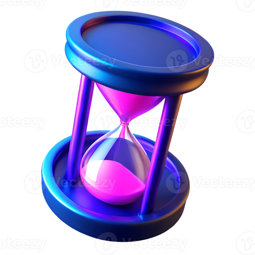 Neon glowing hourglass 3d icon isolated on the transparent background png