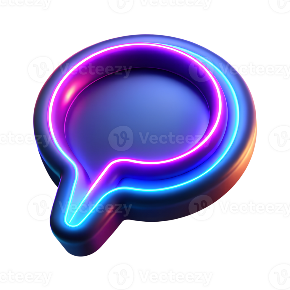 Neon glowing bubble chat message communication 3d icon isolated on the transparent background png