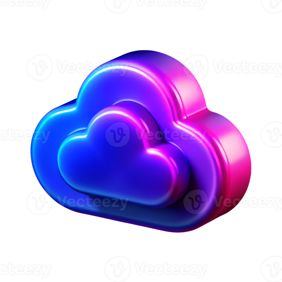 Neon glowing software cloud 3d icon isolated on the transparent background png