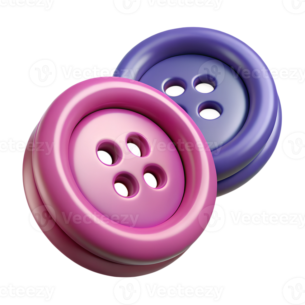 Pink and purple buttons 3d illustration isolated on the transparent background png