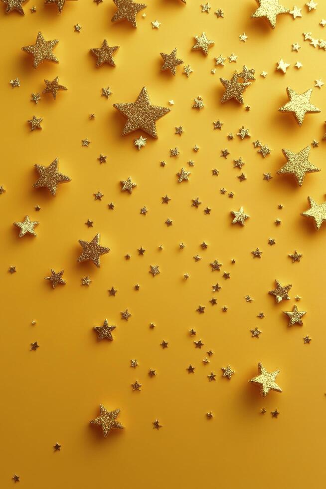 Golden stars scattered across a bright yellow background create a festive atmosphere photo