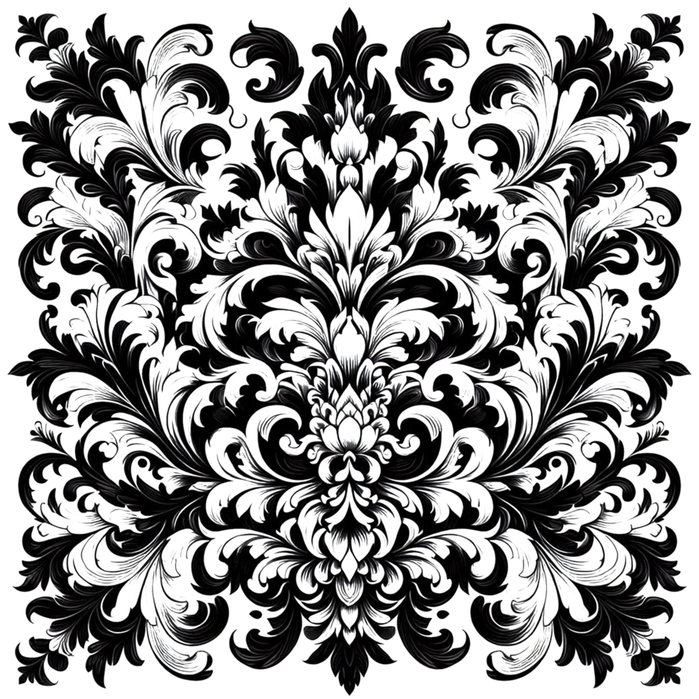 black and white floral damask png