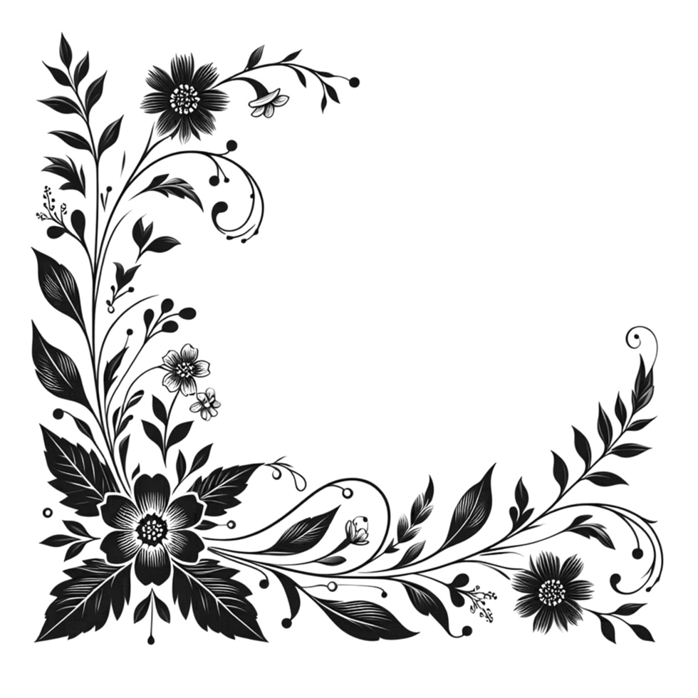 svart och vit hörn blommig design transparent bakgrund png