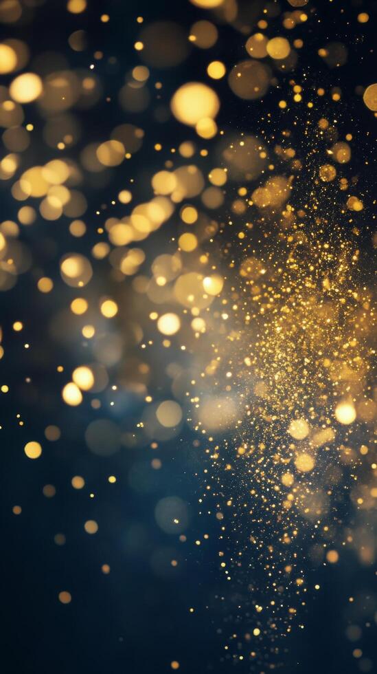 Golden particles dancing in the air against a dark background create a magical atmosphere photo