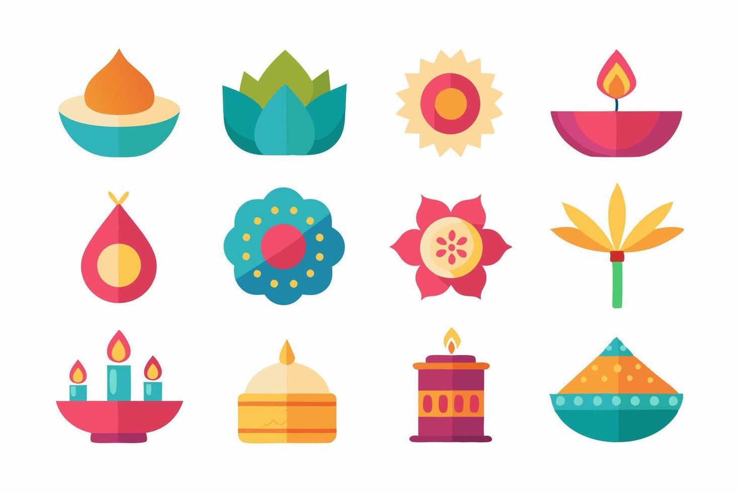 Diwali flat icons set vector