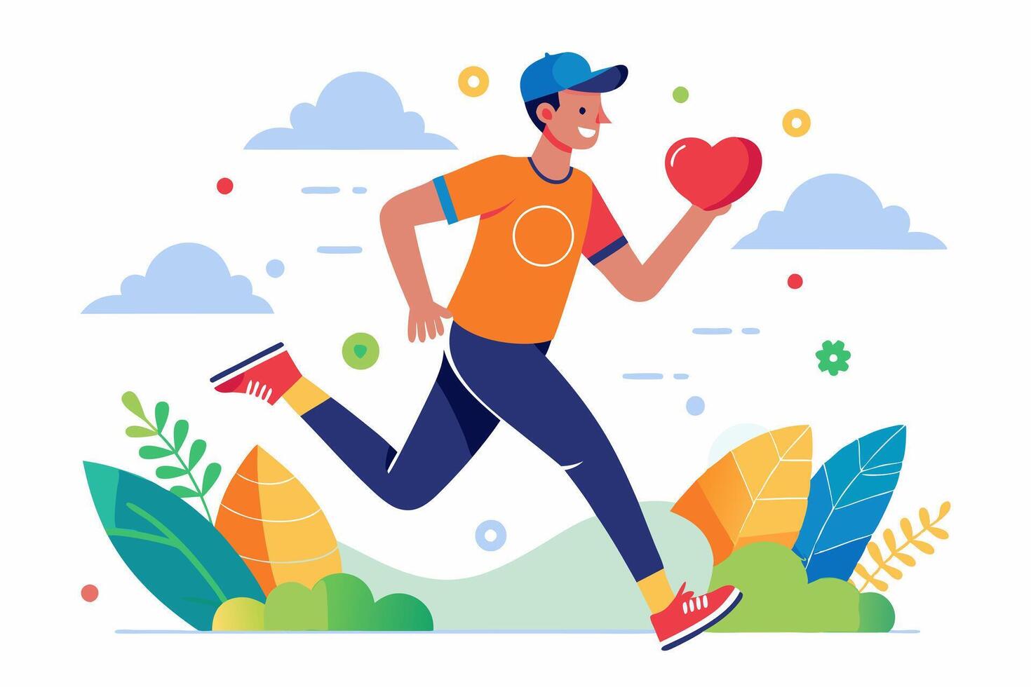 Man running with heart and flowers vector