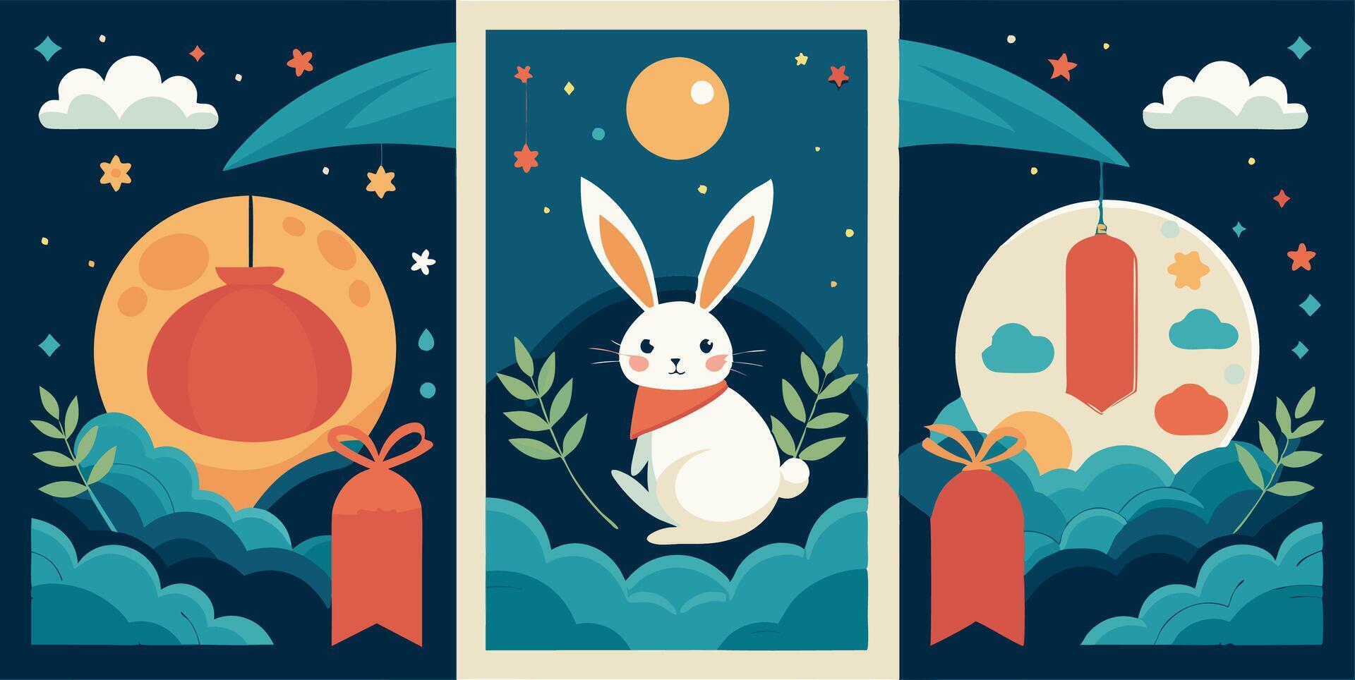 Chinese new year banner with rabbit and moon vector