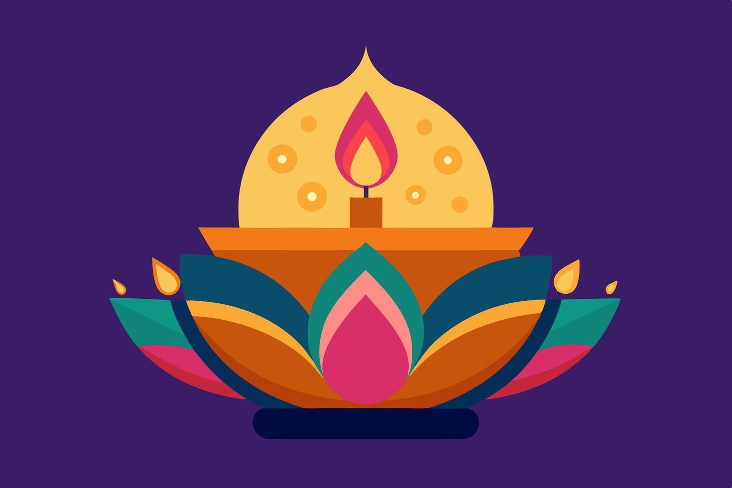 A colorful diwali lamp with a lit candle on it vector
