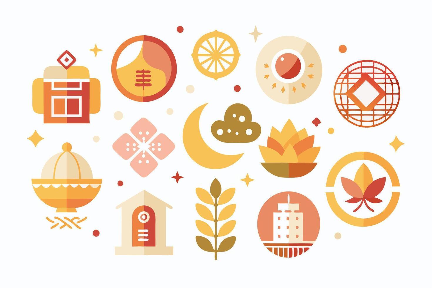 A set of icons that include a house, a tree, a moon, a bird, a vector