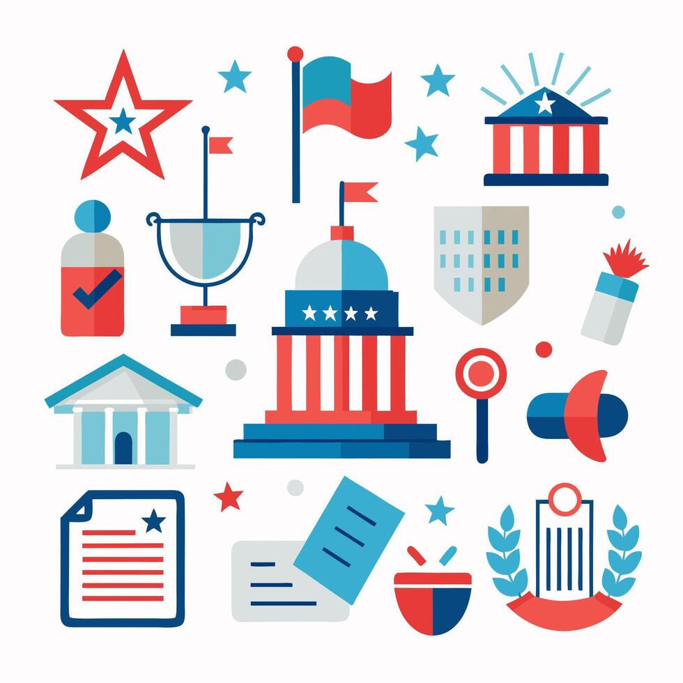 The american flag and other symbols are shown in this image vector