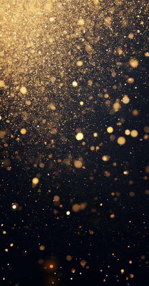 Golden particles shimmering in a dark background, creating a magical and enchanting effect photo