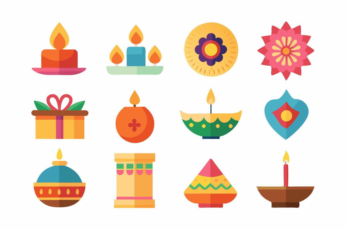 Diwali flat icons illustration vector