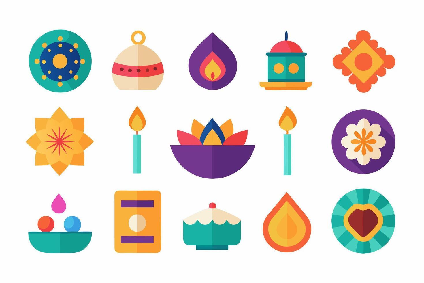 Diwali flat icons set vector