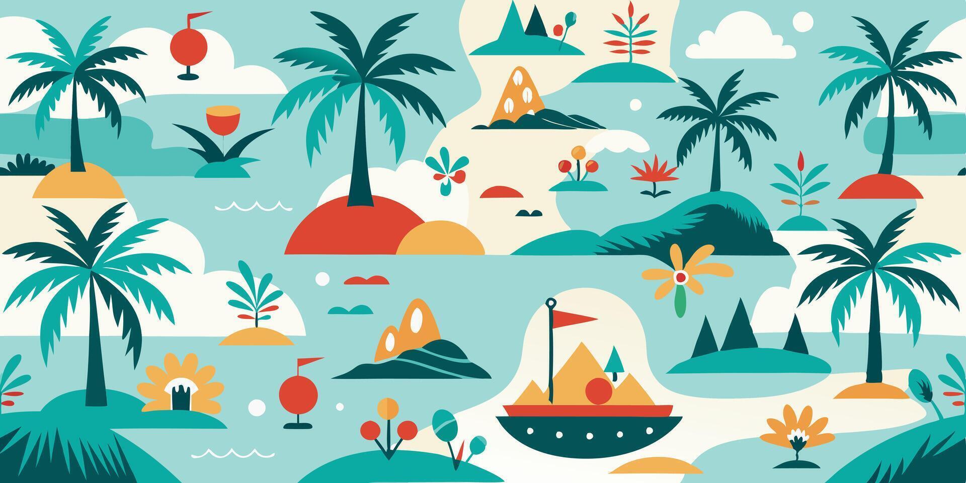 Tropical island with palm trees and boats vector