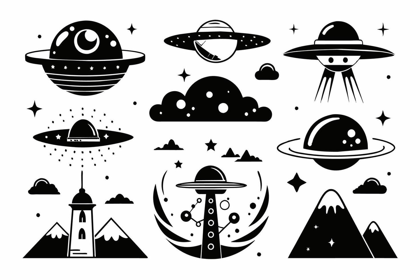 Set of alien and space objects vector