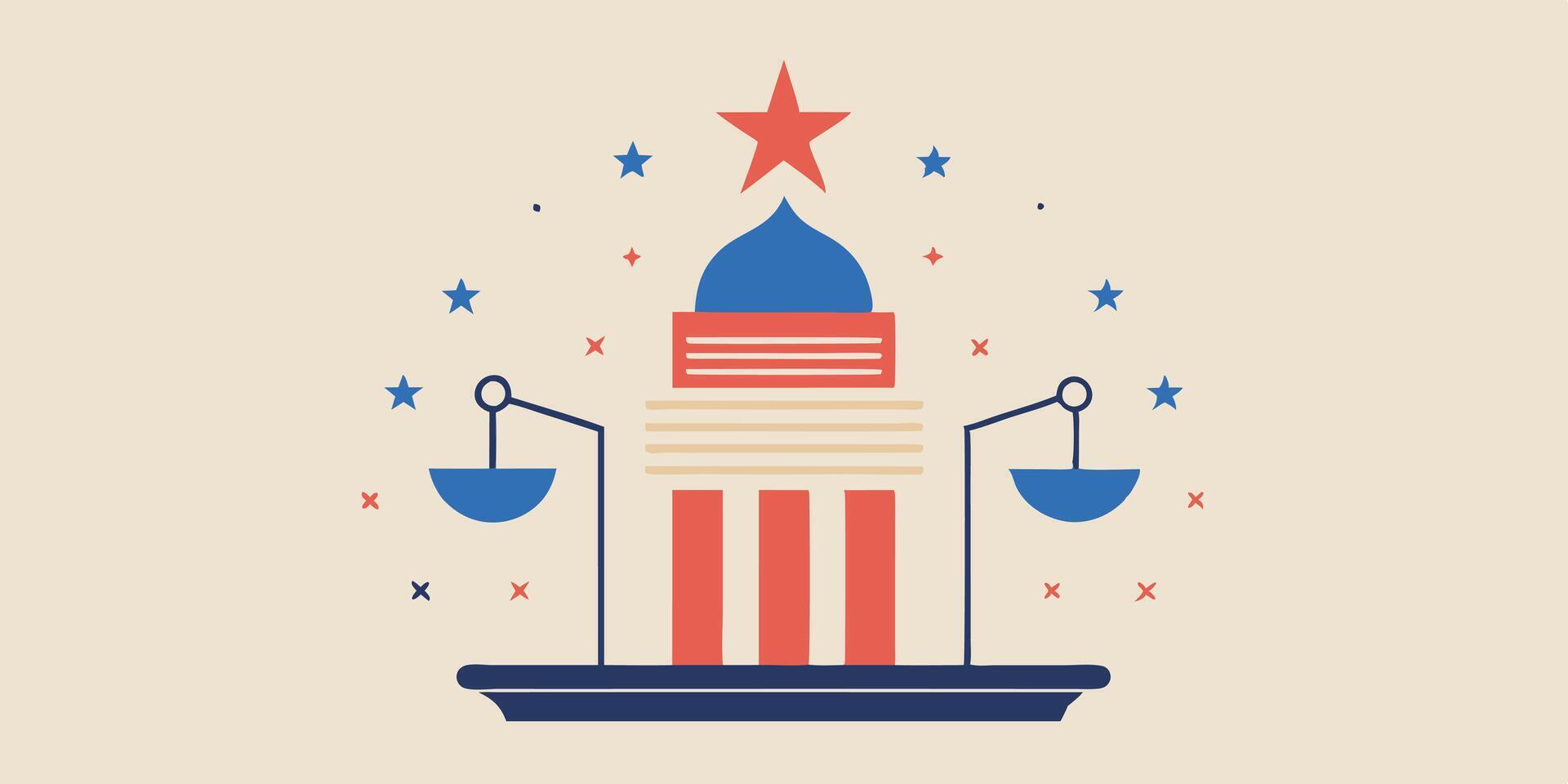The american flag is on top of a building with scales vector