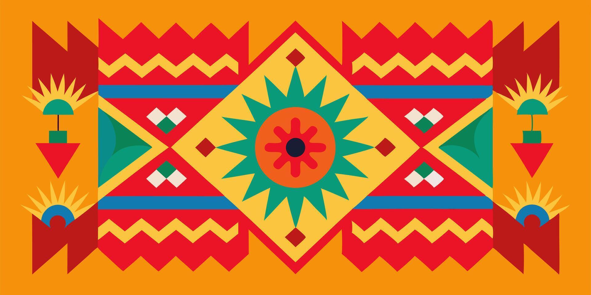 A colorful pattern with a sun on it vector