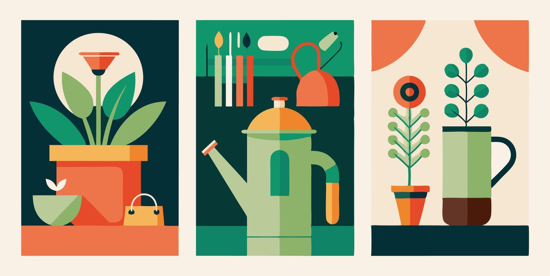 Three different illustrations of different types of plants vector