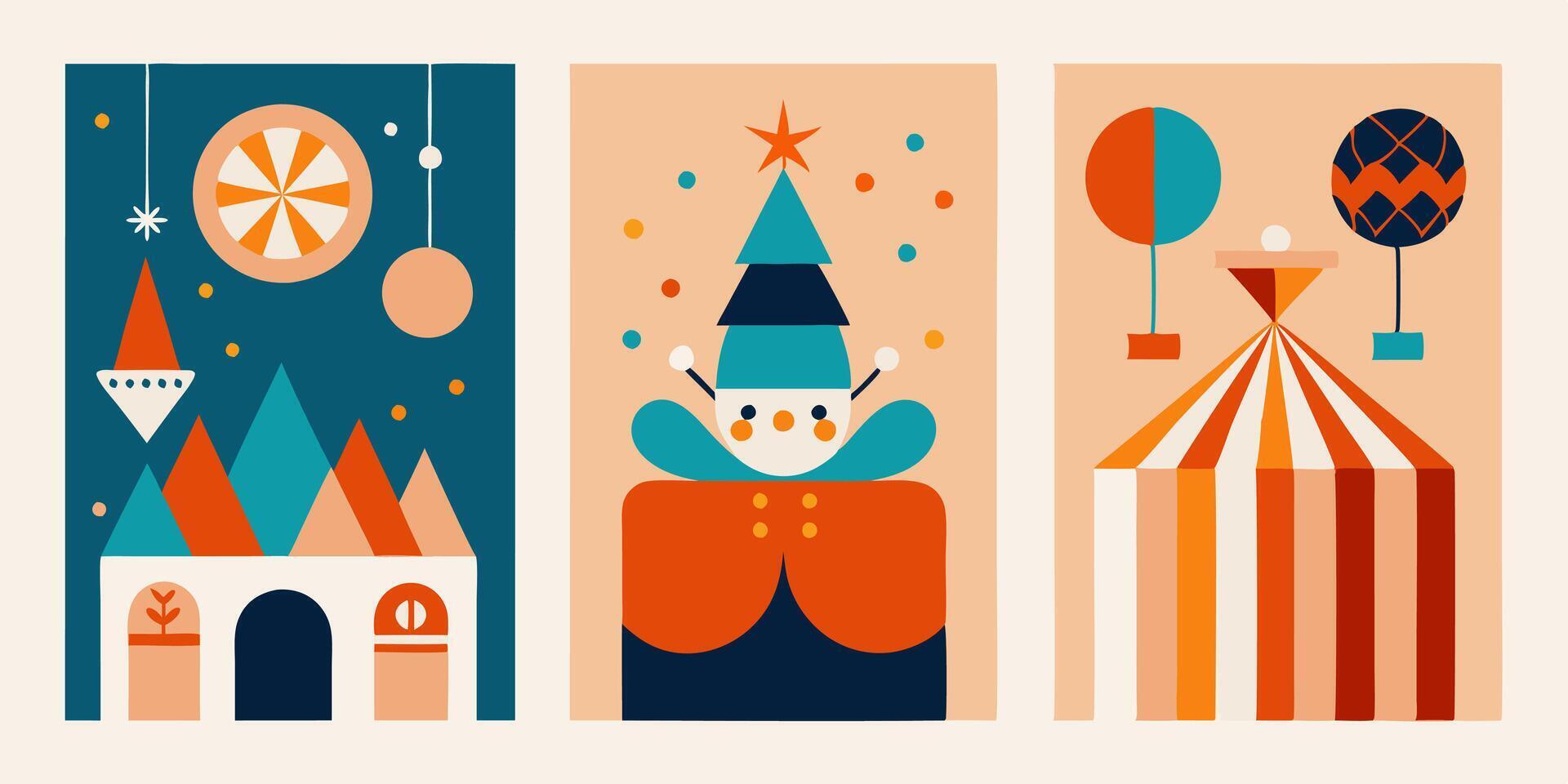 Three banners with different designs of a circus vector