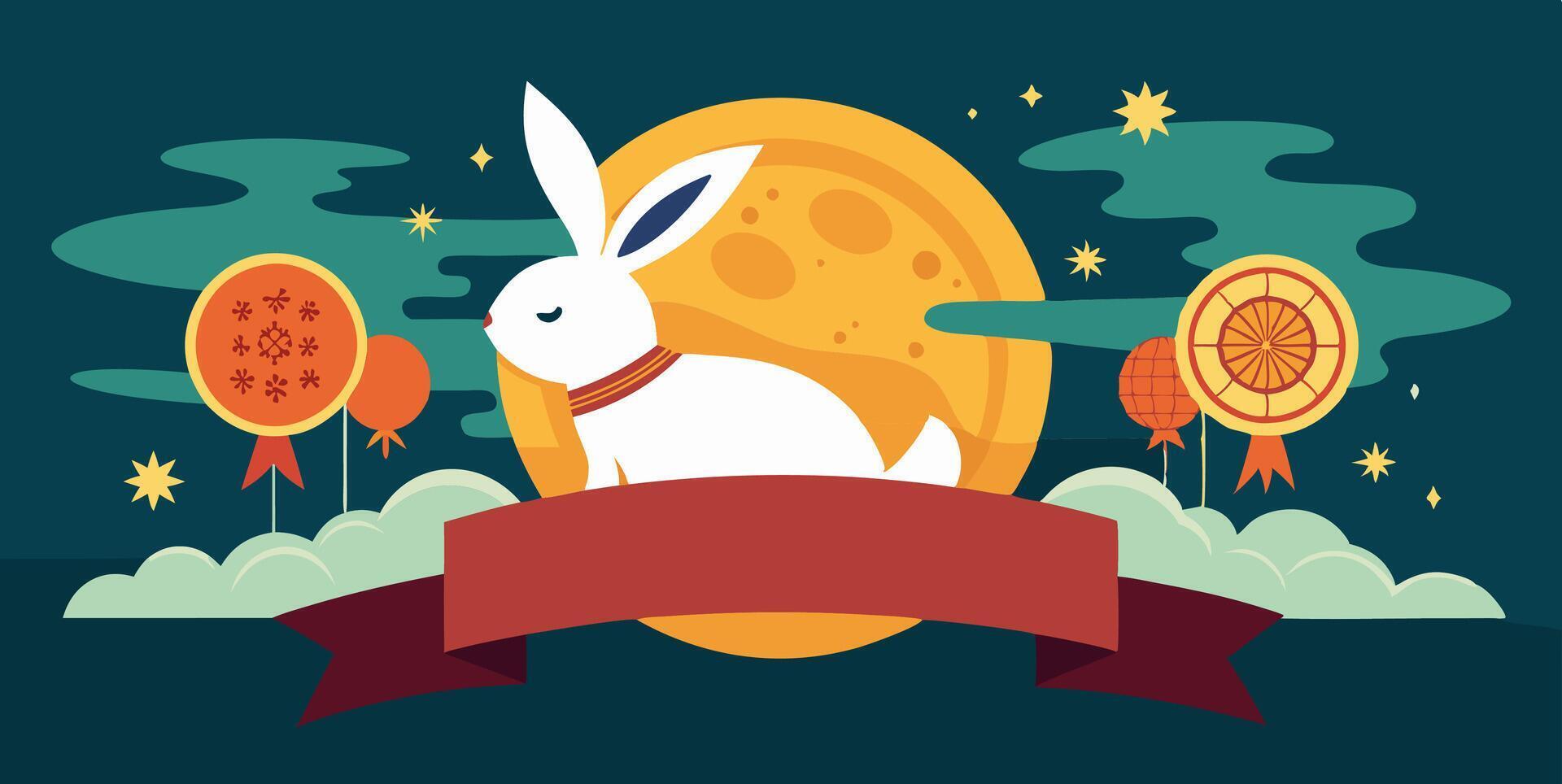 An illustration of a rabbit with a banner vector