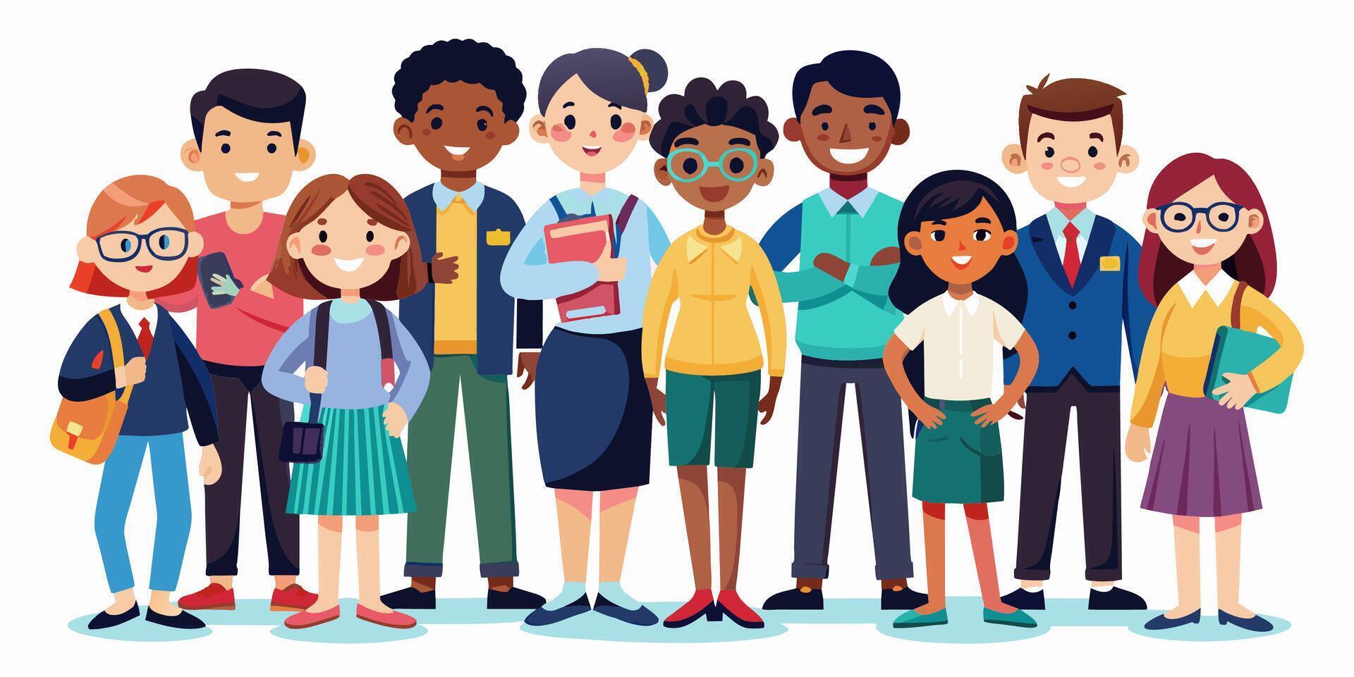 A group of people standing together in front of a white background vector