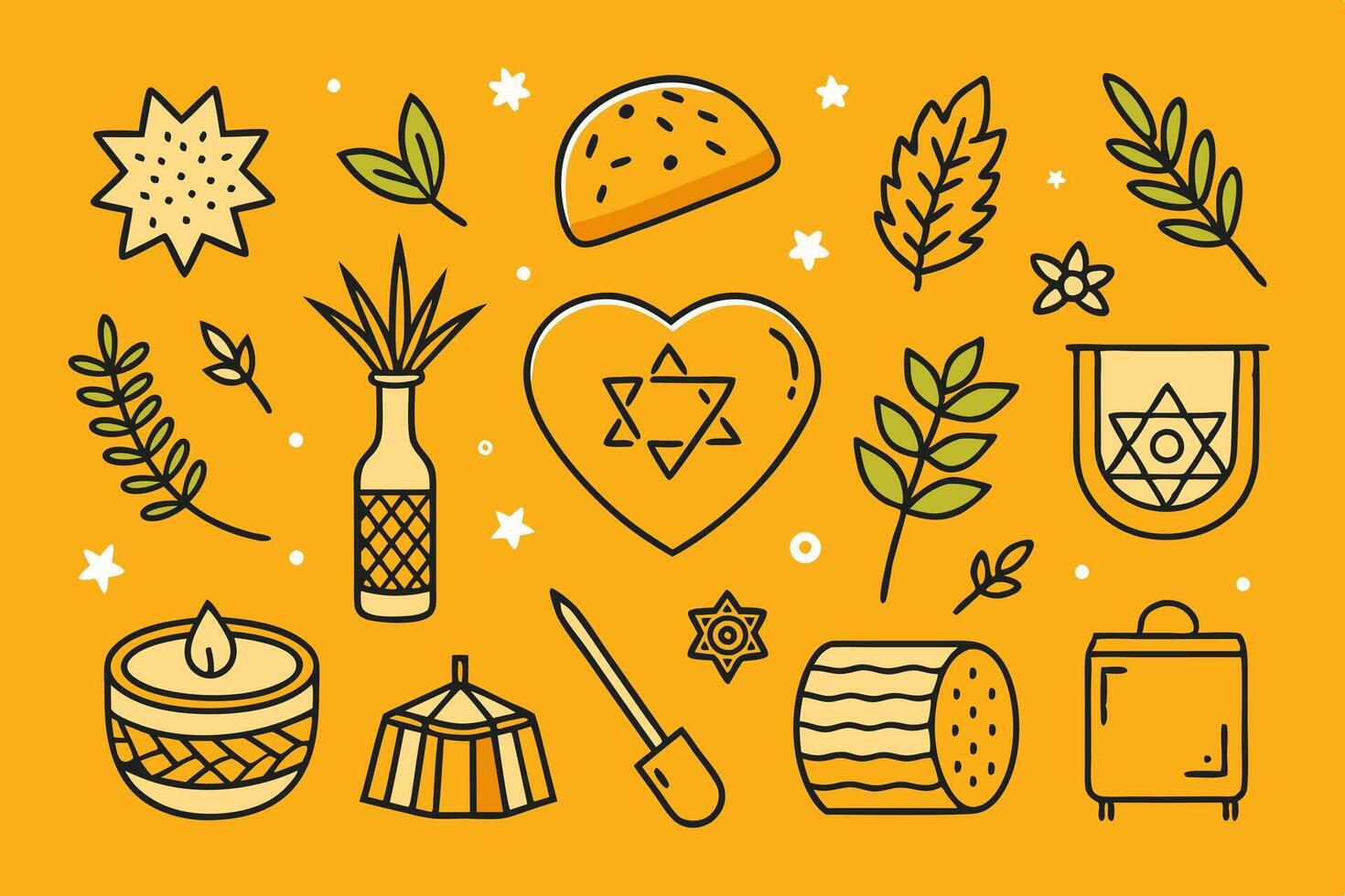 Jewish holiday icons set on a yellow background vector
