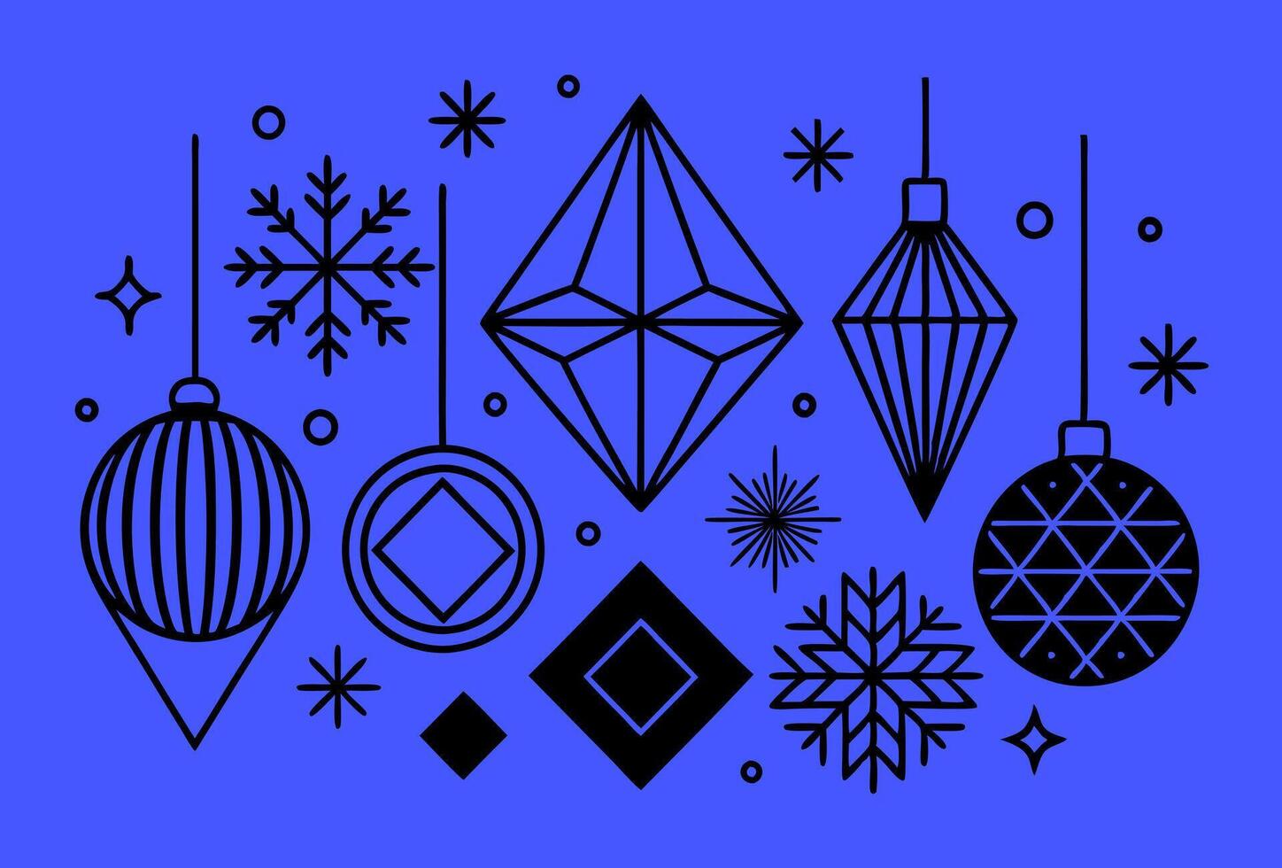 A black and white illustration of christmas decorations vector