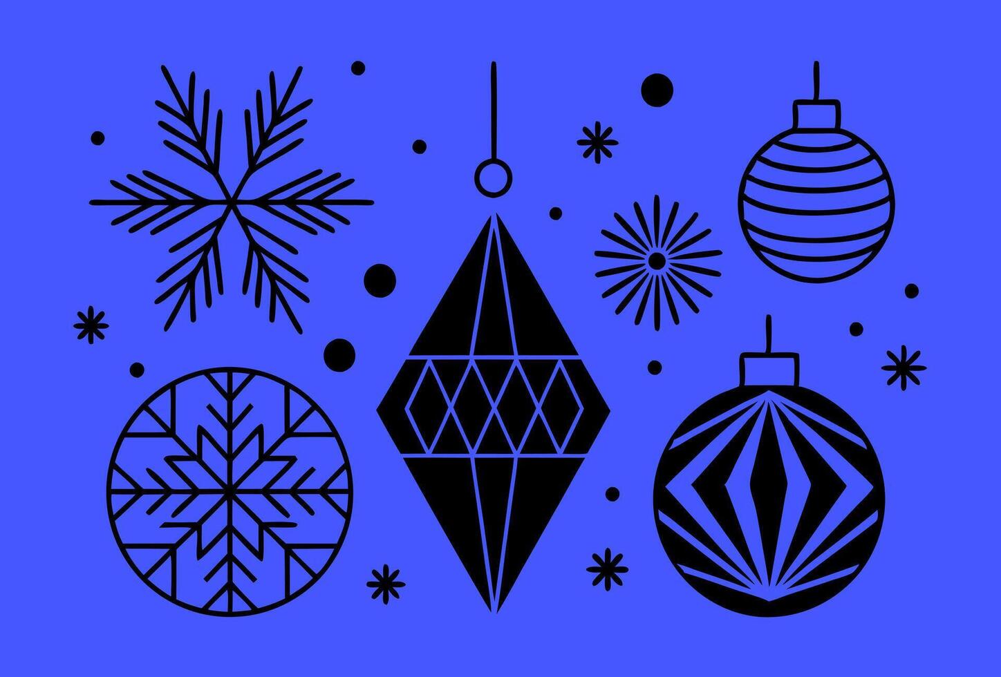 A black and white illustration of christmas ornaments vector