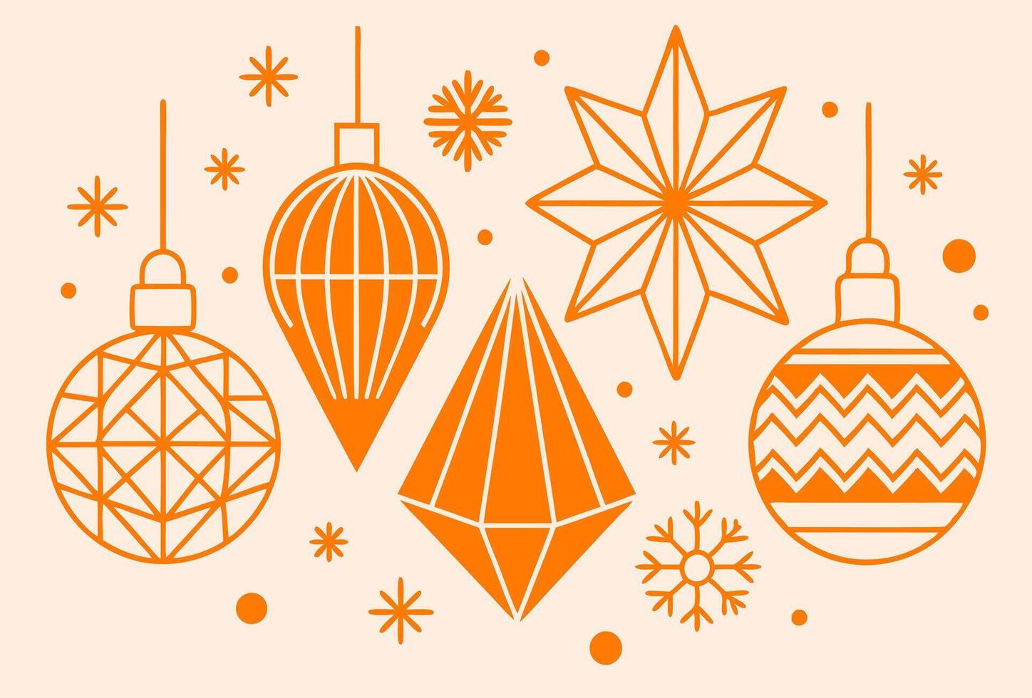 Orange christmas ornaments on a light pink background vector