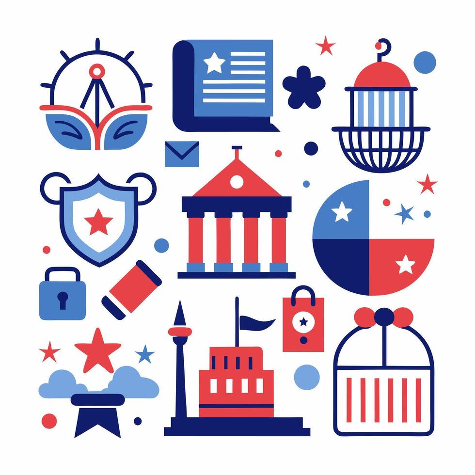 The american flag and other symbols are shown in this image vector