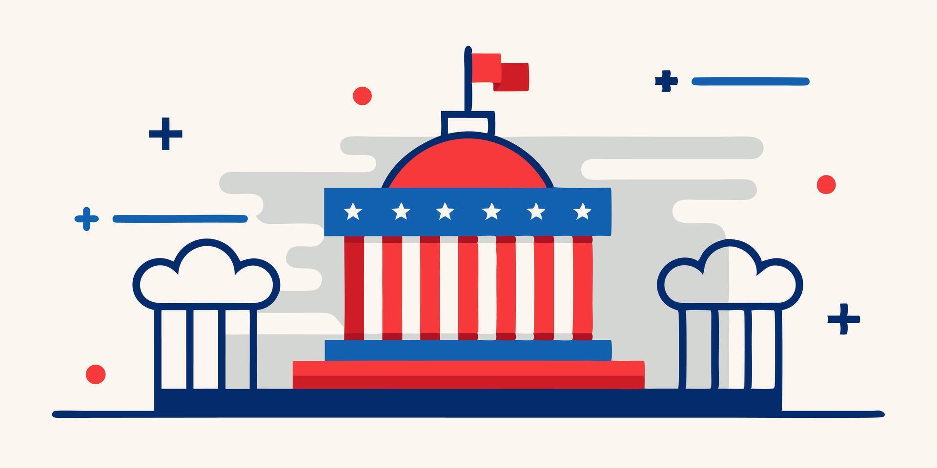 The american flag is flying over the capitol building vector