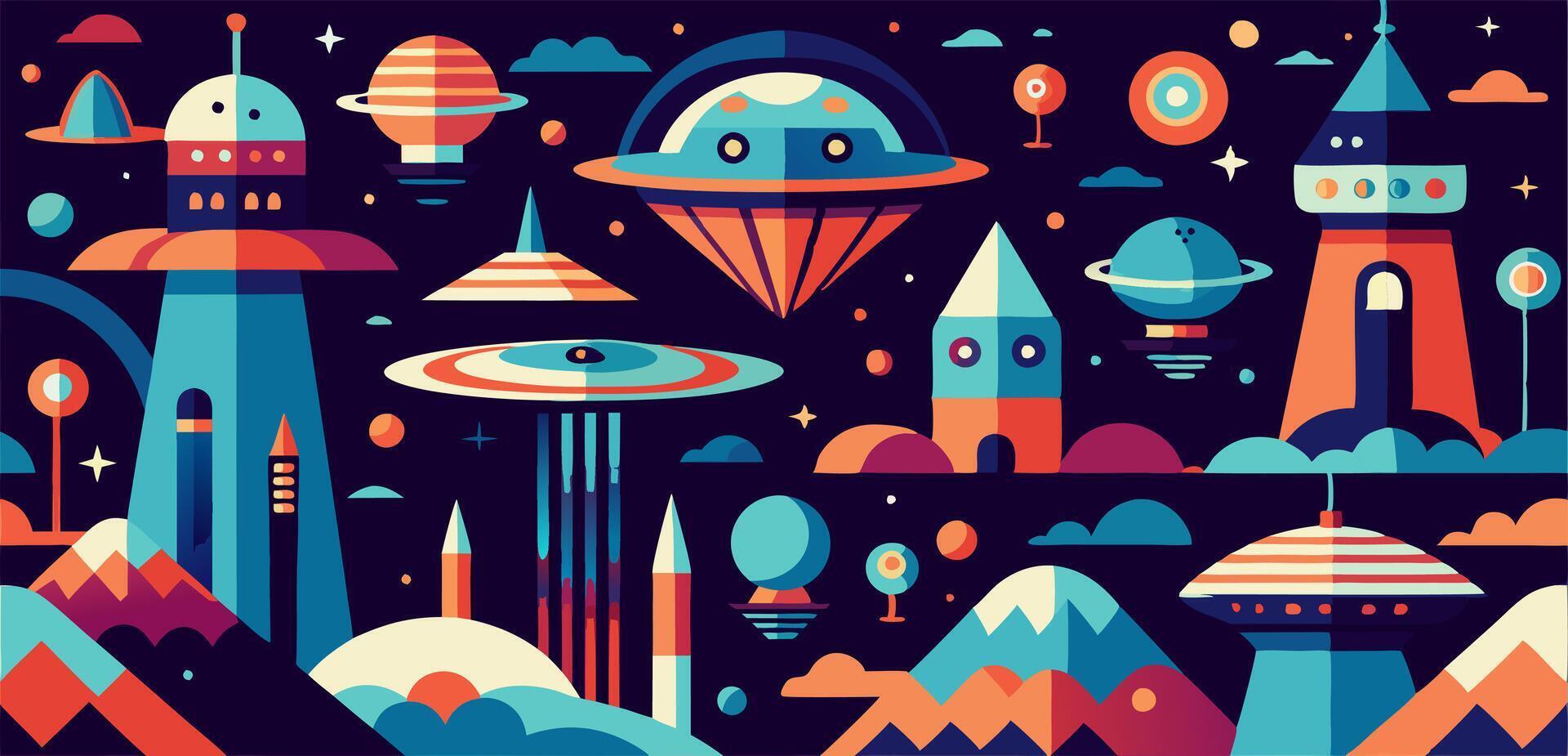An illustration of a colorful space theme vector