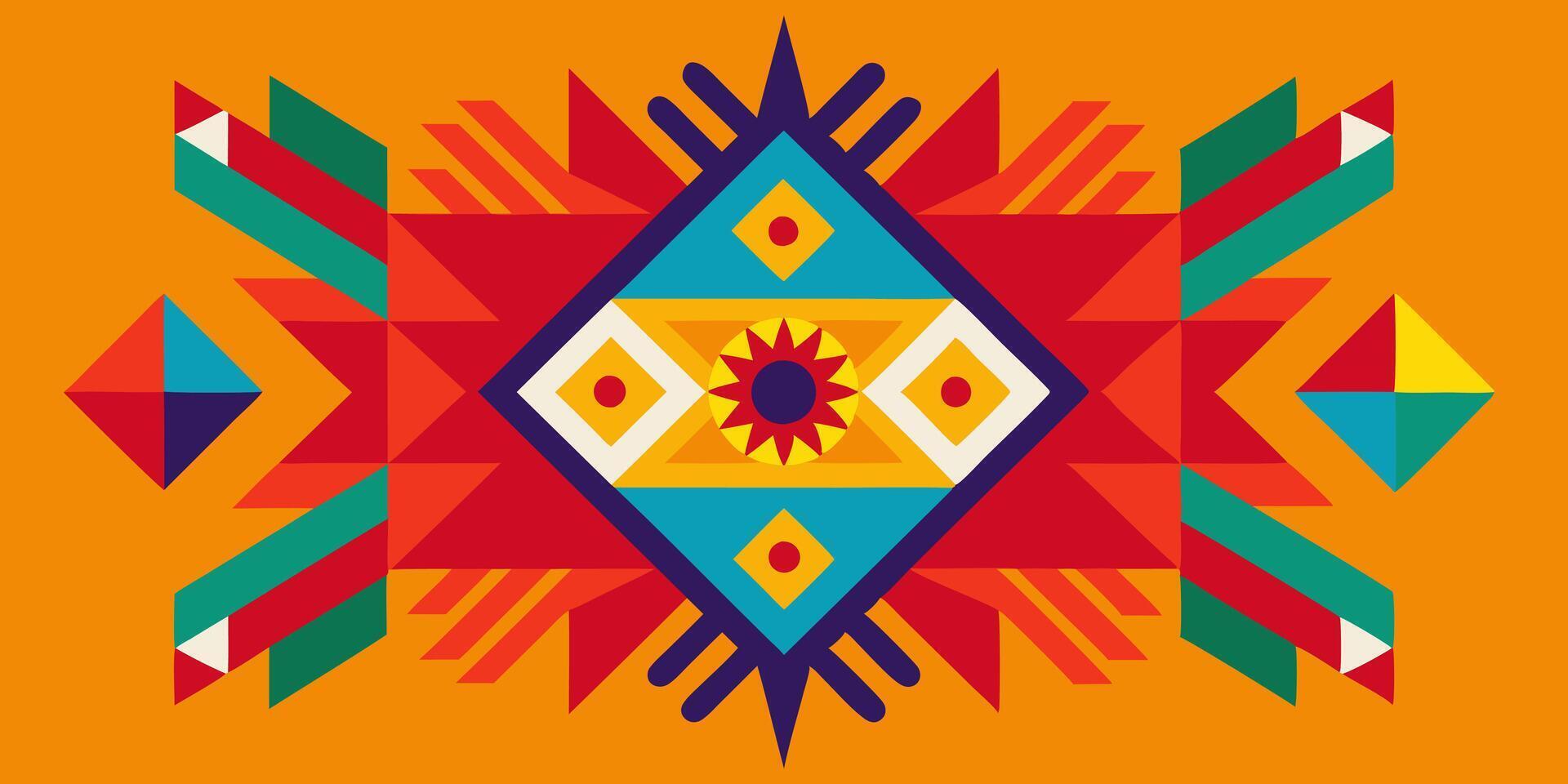 A colorful native american style design on an orange background vector