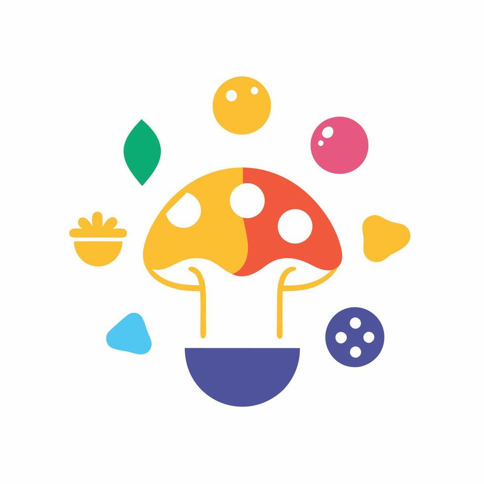 An icon of a mushroom surrounded by colorful objects vector