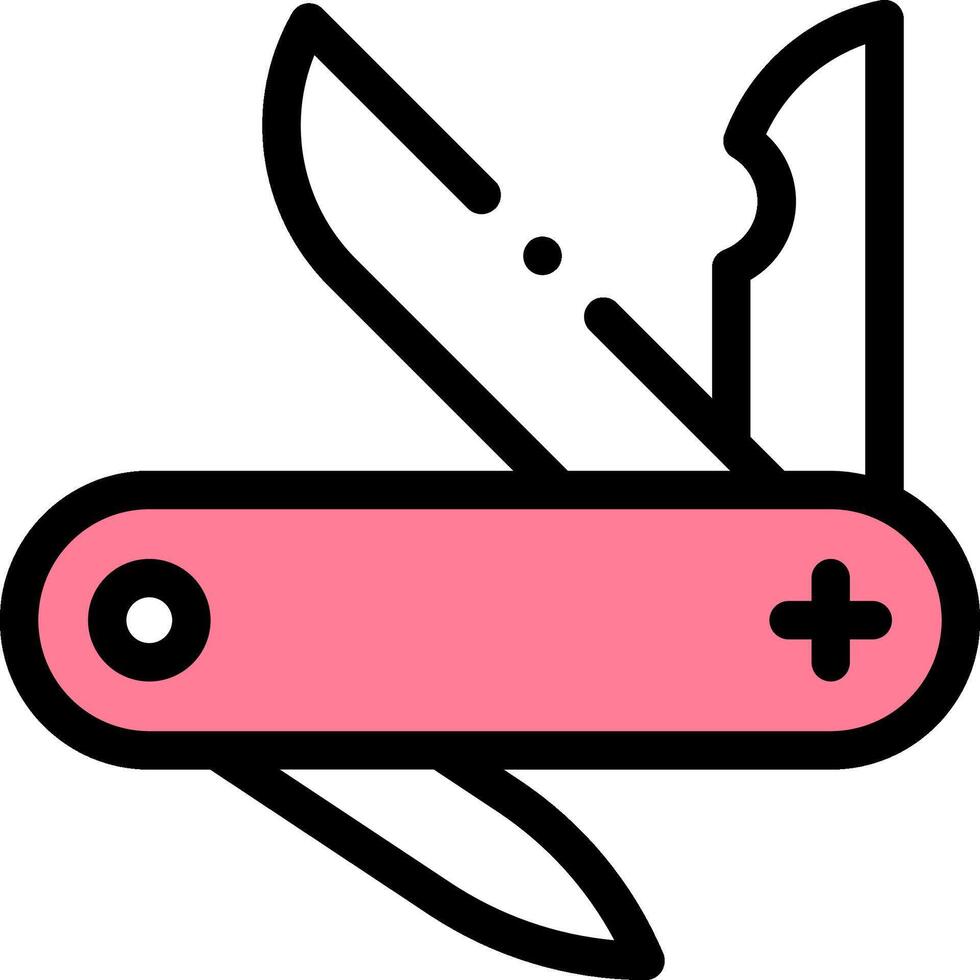 A pink swiss army knife with a black and white outline vector
