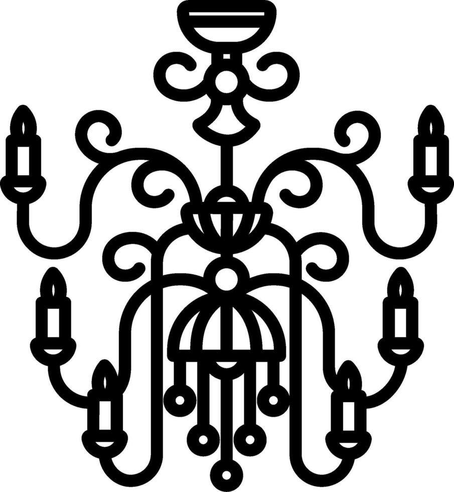 A black and white illustration of a chandelier vector