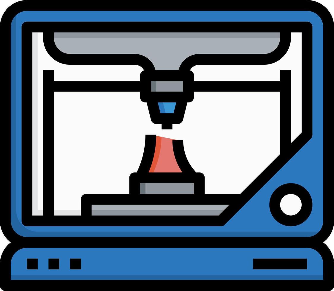 A 3d printer is shown in a blue and white background vector