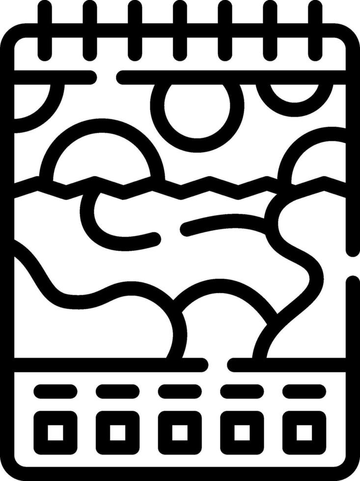 A black and white drawing of a notebook with a pen vector