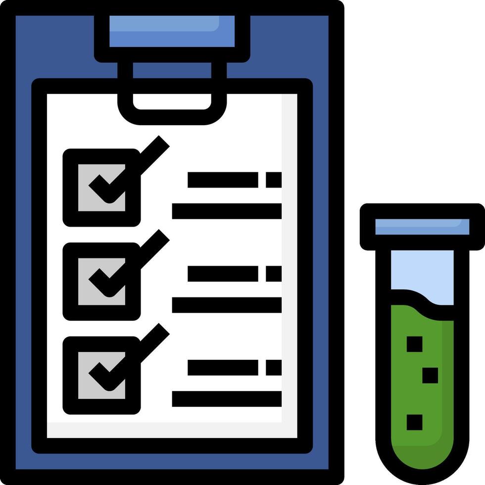 A clipboard with a test tube and a green liquid vector